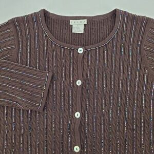 Zelda Womens Small Brown Beaded Cable Knit Cardigan Sweater Rayon Cotton Blend